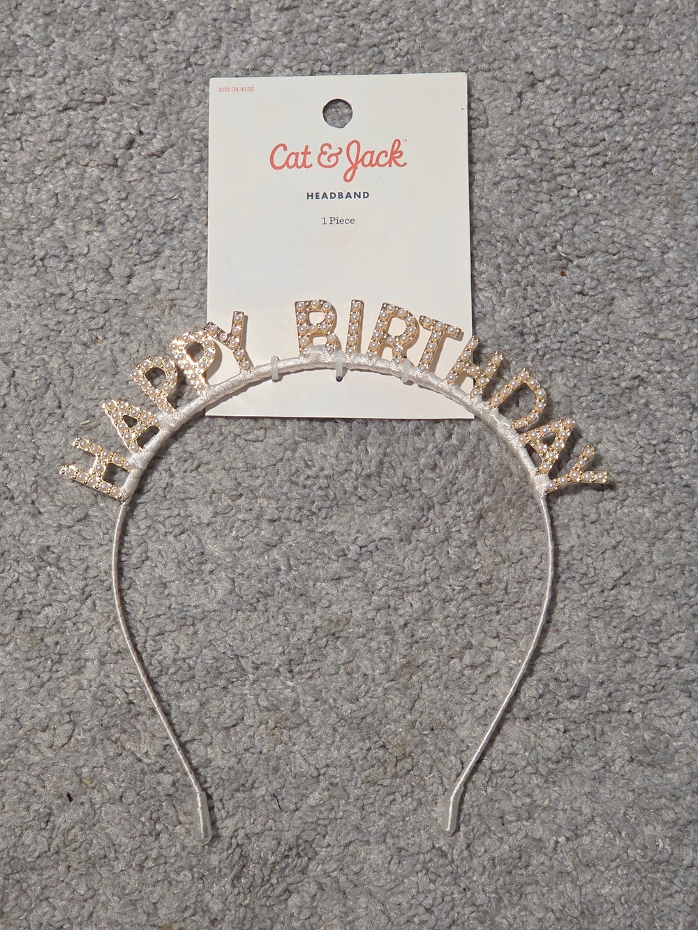 Cat & Jack - Faux Pearl Gold-Tone "Happy Birthday" Headband